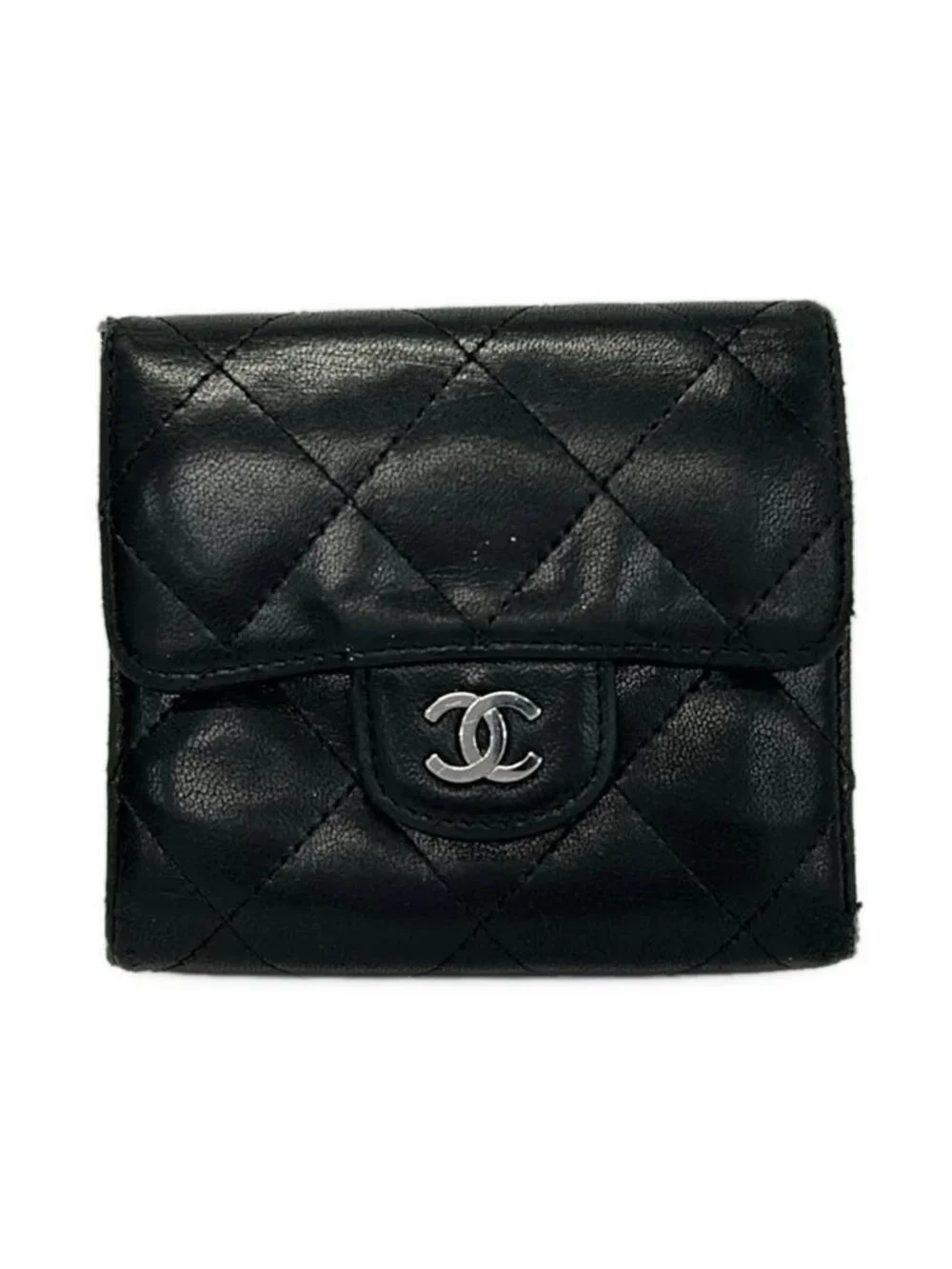 Chanel Hook Wallet Quilted Black Silver Lambskin